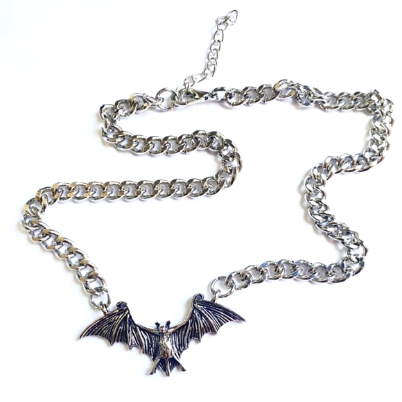 LF Jewelry - Silver Bat Chunky Chain Choker Necklace